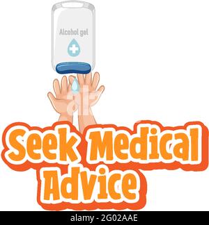 Chercher police de conseils médicaux dans le style de dessin animé avec les mains en utilisant illustration isolée par gel d'alcool Illustration de Vecteur