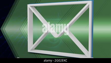 Composition de l'icône d'enveloppe blanche 3d sur le vert brillant avec des chevrons Banque D'Images