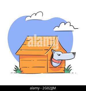 le chien de garde est assis sur l'illustration de la cabine Illustration de Vecteur