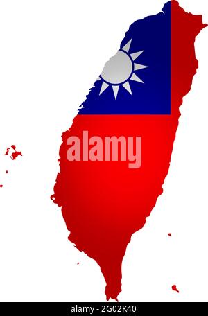 Illustration avec drapeau national de forme simplifiée de la carte de Taïwan (République de Chine) (jpg). Ombre de volume sur la carte. Illustration de Vecteur
