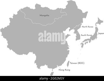 Illustration vectorielle avec carte simplifiée des pays asiatiques. Région est. Frontières des États et noms de la Chine, du Japon, de la Corée du Sud et du Nord, de Taïwan et de Mong Illustration de Vecteur