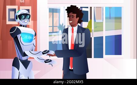 homme d'affaires et robot poignée de main pendant la réunion accord de partenariat concept artificiel intelligence Illustration de Vecteur