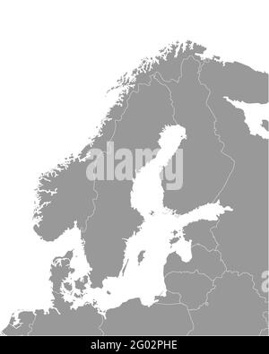 Illustration vectorielle isolée de la carte politique simplifiée de certains pays scandinaves (Suède, Finlande, Norvège, Danemark) et des zones les plus proches. Bordures Illustration de Vecteur