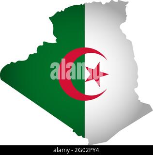 Illustration avec drapeau national algérien de forme simplifiée de la carte de l'Algérie (jpg). Ombre de volume sur la carte Illustration de Vecteur
