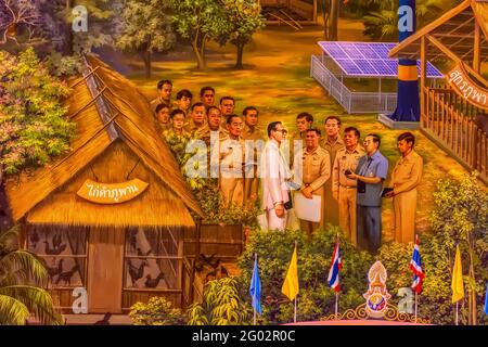 Bangkok, Thaïlande - 20 NOVEMBRE 2017 : l'œuvre de sa Majesté le Roi Bhumibol, exposée lors de la cérémonie de crémation du Roi Bhumibol. Banque D'Images