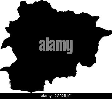 Icône d'illustration simplifiée isolée vectorielle avec silhouette noire d'Andorre carte Illustration de Vecteur