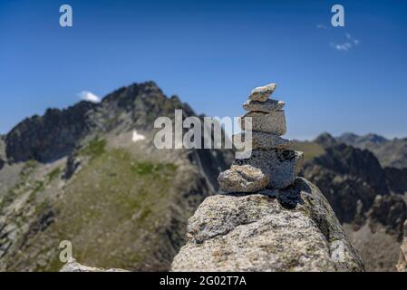 Vues depuis le sommet du pic de Monestero (Aigüestortes i Estany de Sant Maurici Parc national, Catalogne, Espagne, Pyrénées) Banque D'Images