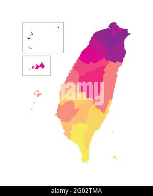 Illustration vectorielle isolée d'une carte administrative simplifiée de Taïwan, République de Chine (ROC). Frontières des régions. Silhouettes multicolores. Illustration de Vecteur