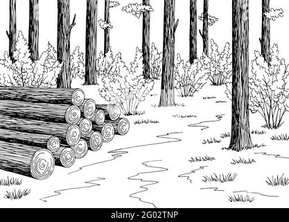 Grumes coupées dans le graphique de forêt noir blanc paysage esquisse vecteur d'illustration Illustration de Vecteur