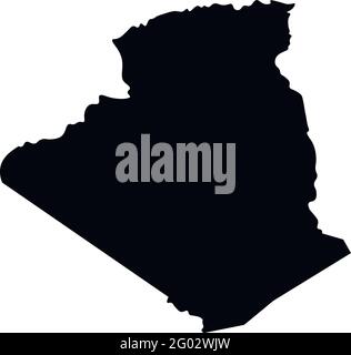 Icône d'illustration simplifiée isolée vectorielle avec silhouette noire de la carte d'Algérie. Arrière-plan blanc Illustration de Vecteur