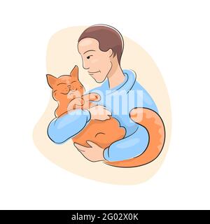 Les gens se rassemblent avec un chat domestique charmant Illustration de Vecteur