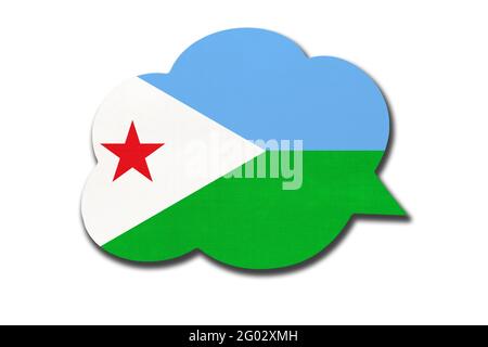 bulle de discours 3d avec drapeau national djiboutien isolé sur fond blanc. Symbole du pays de Djibouti. Signe de communication mondiale. Banque D'Images
