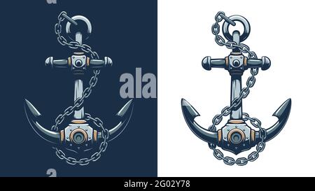 Ancrage nautique vintage avec chaîne Illustration de Vecteur