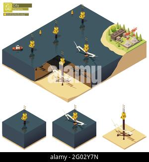 Turbines de centrale à marée vectorielle isométriques offshore Illustration de Vecteur