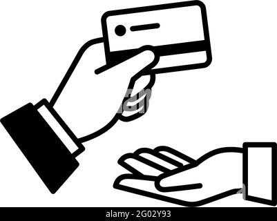 Icône main et carte de crédit. Investissements et prêts. Prêter. Le besoin d'argent. Vecteur. L'image est isolée sur un fond blanc. Illustration de Vecteur