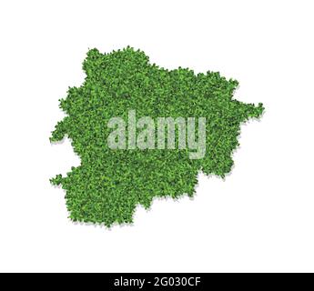 Icône d'illustration simplifiée isolée vectorielle avec silhouette verte herbeuse de la carte d'Andorre. Arrière-plan blanc Illustration de Vecteur