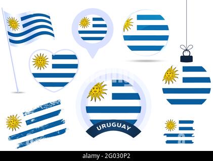 collection de vecteurs de drapeau uruguayen. grand ensemble d'éléments de conception de drapeau national de différentes formes pour les fêtes publiques et nationales dans un style plat. Illustration de Vecteur