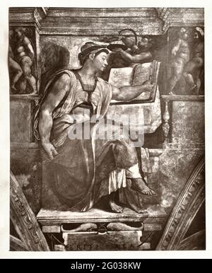 Fresque intitulée « le Sibyl érythérien » de Michel-Ange Buonarroti (1475 - 1564), située au plafond de la chapelle Sixtine, Cité du Vatican, Italie, 1512 / 1875. Publié dans 'Michael Angelo Buonarroti' par Charles Christopher Black, 1875. Banque D'Images