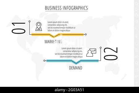 Infographies modernes et vectorielles en deux étapes. 2 icônes avec des lignes fines pour l'application, le site web, l'interface, le graphique, les niveaux, web, diagramme, bannière Illustration de Vecteur