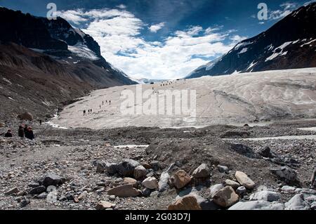 Glacier Athabasca, sur la promenade Columbia Icefield, parc national Banff, province de l'Alberta, Canada. Banque D'Images