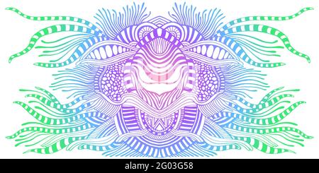 Vintage coloré extraterrestre fantastique psychédélique trippy élément abstrait, fluo lumineux dégradé couleur contour, isolé sur fond blanc. Illustration de Vecteur