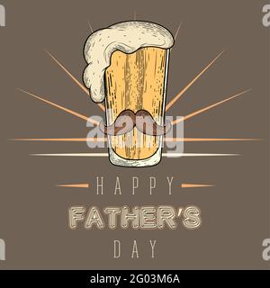 Affiche de fête des pères vintage avec un verre à boire et un moustache et mousse Illustration de Vecteur