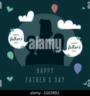 Silhouette d'un père avec ses enfants affiche de la fête des pères Illustration de Vecteur