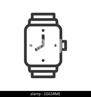 Montre à main carrée avec horloge style main ligne icône vectorielle isolée Illustration de Vecteur