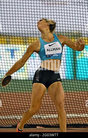 Valarie Allman (USA) remporte le discus féminin à 215-1 (65,57 m) Lors de la rencontre de la World Athletics Doha Diamond League à Suhaim Stade bin Hamad en D. Banque D'Images