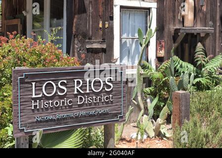 SAN JUAN CAPISTRANO, CALIFORNIE - 27 MAI 2021 : panneau au quartier historique de Los Rios. Banque D'Images