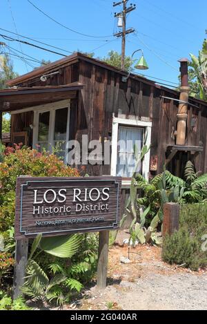 SAN JUAN CAPISTRANO, CALIFORNIE - 27 MAI 2021 : panneau au quartier historique de Los Rios Banque D'Images