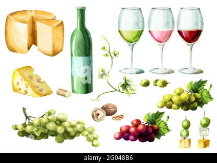 Vin et encas. Aquarelle Banque D'Images