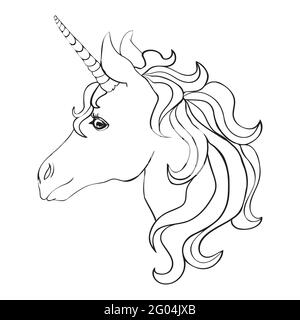 Licorne, dessin à la main de lin vectoriel illustration pour le logotype, livre de coloriage, carte de vœux. Illustration de Vecteur