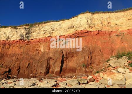 Géologie, Crétacé, sédimentaire, roche, formation, Hunstanton Cliffs, Norfolk, Angleterre Banque D'Images