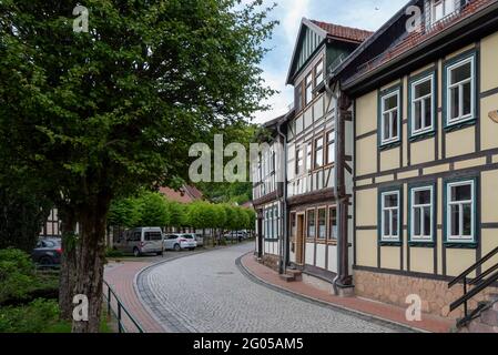 Stolberg, Allemagne. 24 mai 2021. Maisons historiques à colombages dans la vieille ville de Stolberg, dans les montagnes Harz. Credit: Stephan Schulz/dpa-Zentralbild/ZB/dpa/Alay Live News Banque D'Images