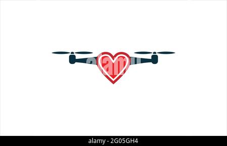 Logo de drone coeur isolé sur fond blanc modèle d'illustration de vecteur Illustration de Vecteur