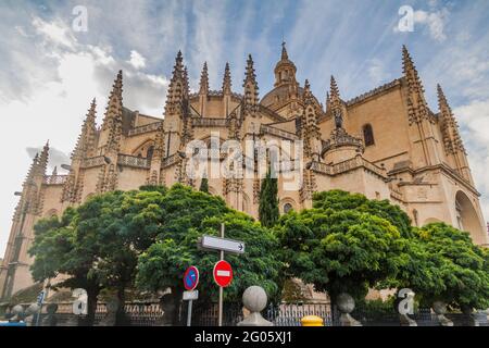 Vue sur la cathédrale de Ségovie, Espagne Banque D'Images