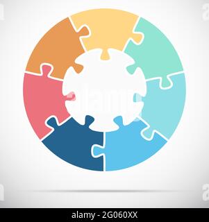 illustration vectorielle eps d'un puzzle rond de couleur symbolisant un processus de coopération ou de travail d'équipe avec une base blanche, idée de sept options Illustration de Vecteur