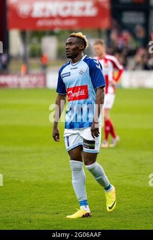 Haderselv, Danemark. 24 mai 2021. Rilwan Hassan (77) de SonderjyskE vu pendant le match 3F Superliga entre SonderjyskE et AAB dans le parc Sydbank à Haderslev. (Photo: Gonzales photo: Gastón Szerman). Banque D'Images