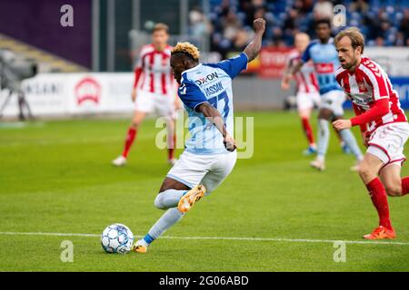 Haderselv, Danemark. 24 mai 2021. Rilwan Hassan (77) de SonderjyskE vu pendant le match 3F Superliga entre SonderjyskE et AAB dans le parc Sydbank à Haderslev. (Photo: Gonzales photo: Gastón Szerman). Banque D'Images