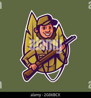 Hunter avec fusil. Concept art de la chasse dans le style de dessin animé. Illustration de Vecteur