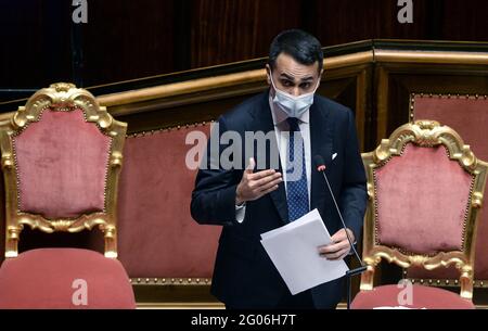 Italie, Rome, 19 mai 2021 : Luigi Di Maio, ministre italien des Affaires étrangères, lors de l'assemblée du Sénat sur la crise au Moyen-Orient photo © Banque D'Images