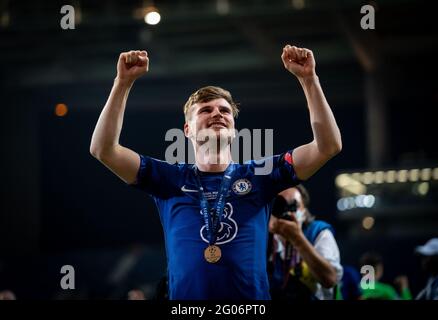 Ryal Quay, Royaume-Uni. 29 mai 2021. Timo Werner de Chelsea à la suite du match final de l'UEFA Champions League entre Manchester City et Chelsea à l'est‡dio do Drag, Porto, Portugal, le 29 mai 2021. Photo d'Andy Rowland. Crédit : Prime Media Images/Alamy Live News Banque D'Images