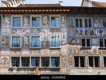 Anciennes façades peintes à la main à Stein am Rhein, Suisse Banque D'Images