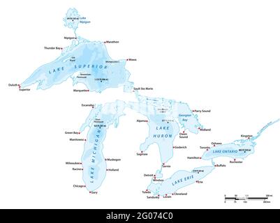 Carte vectorielle des Grands Lacs, États-Unis, Canada Illustration de Vecteur