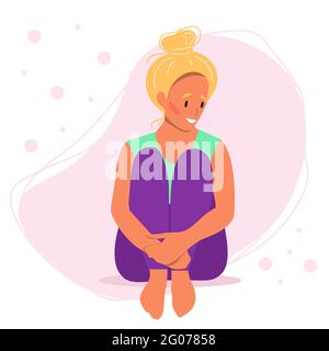 Une femme heureuse est assise sur le sol. Corps positif et concept de soins de santé. Illustration vectorielle de style dessin animé plat Illustration de Vecteur