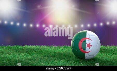 Ballon de football aux couleurs drapeau sur un fond de stade flou et lumineux. Algérie. Image 3D Banque D'Images