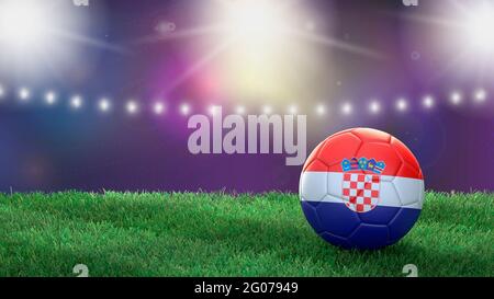 Ballon de football aux couleurs drapeau sur un fond de stade flou et lumineux. Croatie. Image 3D Banque D'Images