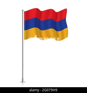 Drapeau arménien agitant sur un poteau métallique. Le drapeau officiel de l'Arménie, isolé sur fond blanc. Illustration de Vecteur