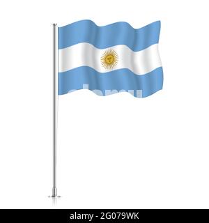 Drapeau argentin sur un poteau métallique. Le drapeau officiel de l'Argentine, isolé sur fond blanc. Illustration de Vecteur